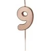 PartyDeco Gimtadienio žvakutė su smeigtuku nr 9 rausvai auksinė 4,5cm