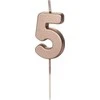 PartyDeco Gimtadienio žvakutė su smeigtuku nr 5 rausvai auksinė 4,5cm