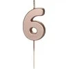 PartyDeco Gimtadienio žvakutė su smeigtuku nr 6 rausvai auksinė 4,5cm
