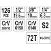 Toya Sa Poland YATO Įrankių rinkinys 126 vnt. 1/2" / 3/8" / 1/4" 38875