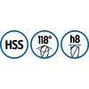 Wiertło Grąžtas 7,5 NWKc DIN 345 ​​​​RN cilindrinis 150-69 HSS MK1 kotas