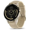 Išmanusis laikrodis Garmin Venu® 3S Šviesaus aukso spalvos nerūdijančiojo plieno apvadas su žalsvai pilkos spalvos korpusu ir odiniu dirželiu
