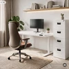 Jan Nowak Elektrinis staliukas su reguliuojamu aukščiu, stalčiumi ir belaidžiu Qi įkrovikliu, baltas, 1400 mm: ELLIS (5907367514698)