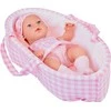 Jokomisiada Baby Doll Newborn dėvi rožinės spalvos kepurės suknelę + triušis ZA 5007 RO