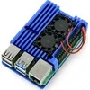 Odseven Raspberry Pi 4B aliumininis radiatorius - dėžutė mėlynos spalvos su dviem ventiliatoriais
