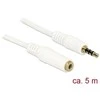 DELOCK mini lizdas 3,5 mm M/F 4 kontaktų kabelis 5 m baltas, skirtas iPhone