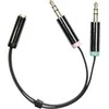 Adapteris DELTACO 3.5mm 4pin F - 2x3.5mm 3pin M, 0.1m, juodas lankstus / AUD-202