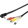 Garso/Video kabelis Jack (3,5mm) M - 3x CINCH M, 1,5m, 4 polių (kombinuotas) lizdas 90°, juoda