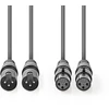 „Nedis“ subalansuotas garso kabelis, 2x XLR 3 kontaktų (M) - 2x XLR 3 kontaktų (F), 1,50 m, tamsiai pilkas