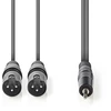 „Nedis“ subalansuotas garso kabelis 2x XLR 3 kontaktų (M) - 3,5 mm lizdas (M) 1,50 m, tamsus pjūklo dantų raštas