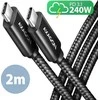 Axagon Data and charging USB 480Mbps kabelio ilgis 2 m. PD 240W, 5A. Juodas braided.