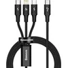 Kabelis USB C - 3 kištukai (USB C (iki 15W), micro USB (iki 10W), lightning (iki 20W)) 1.5m juodas Rapid BASEUS