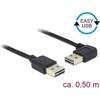 DELOCK kabelis EASY-USB 2.0 A tipo kištukas > EASY-USB 2.0 Type-A vyriškas kampas į kairę / dešinę 0,5 m