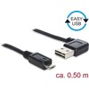 DELOCK kabelis EASY-USB 2.0 tipo A kištukinis kampu į kairę / dešinę > USB 2.0 Type Micro-B vyriškas 0,5 m
