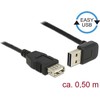 DELOCK ilgintuvas EASY-USB 2.0 tipo A kištukinis kištukas, nukreiptas aukštyn / žemyn > USB 2.0 Type-A moteriškas juodas 0,5 m