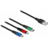 Kabelis USB Delock USB-A - USB-C + microUSB + Lightning 2 m Juodas (90156)