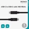 DELTACO USBc 2.0 kabelis, C - C tipas, 3m, juodas USBC-2003M