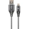 GEMBIRD CC-USB2B-AMmBM-1M-WB2 Premium medvilnės pintas Micro-USB įkrovimo ir duomenų laidas 1m pilkas/baltas