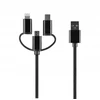 Havit TelForceone Setty 3in1 kabelis USB - Lightning + USB-C + microUSB 1,0 m 2A juodas nailonas DT