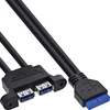 USB laidas „Inline“ 2x USB-A - 19 kontaktų, 0,45 m, juodas