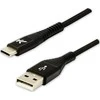 Logotipas USB laidas (2.0), USB A M - USB C (M), 1m, 480 Mb/s, 5V/3A, juoda, dėžutė, nailono pynė, aliuminio jungties dangtelis