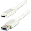 USB kabelio logotipas (3.2 gen 1), USB A M - USB C (M), 2m, 5 Gb/s, 5V/3A, balta, dėžutė, nailono pynė, aliuminio jungties dangtelis