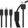 Maxlife Nylon 3in1 USB laidas A tipas - microUSB + Lightning + USB tipas C - juodas - 1m