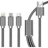 Maxlife 3in1 kabelis USB - Lightning + USB-C + microUSB 1,0 m 2,1A pilkas nailonas
