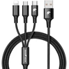 RhinoTech įkrovimo ir duomenų kabelis 3 viename USB-A (MicroUSB + Lightning + USB-C) 1,2 m juodas