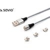USB kabelis Savio USB-A - USB-C + microUSB + Žaibas 1 m Sidabrinis (1 _ 790966)