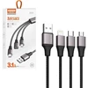 USB kabelis Somostel 3in1 sustiprintas RGB LED SMS-BW23 Type-C / Lightning / Micro USB 3.1A 1,2 m Juodas (10909)