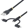 USB kabelis StarTech USB-A - USB-C + microUSB + Lightning 1 m juodas (RLTCUB1MBK)
