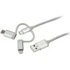 USB kabelis StarTech USB-A - USB-C + microUSB + Žaibas 1 m Sidabrinis (LTCUB1MGR)