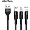USAMS Kabelis pintas U5 3w1 1,5m 2Ajuodos spalvos (lightning/microUSB/USB-C) SJ2193IN101 (US-SJ219)