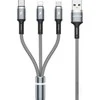 WEKOME WDC-119 „Fython“ serija – „trys viename“ USB-A prie „Lightning“ + USB-C + „Micro USB PD“ jungiamasis laidas, 1,2 m (sidabrinis)
