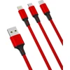XO kabelis NB173 3in1 USB - Lightning + USB-C + microUSB 1,2 m 2,4A raudonos spalvos