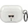 Karl Lagerfeld Karlo Lagerfeldo dėklas, skirtas "AirPods Pro" KLAPUKHGS sidabrinis blizgutis Karlo galva