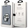 Karl Lagerfeld KLBKP14LSANKCPG Apple iPhone 14 Pro 6.1" atverčiamas dėklas telefonui sidabro spalvos Saffiano Karl & Choupette