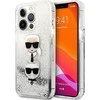 Apple iPhone 13 Pro Karl Lagerfeld dėklas Liquid Glitter Karl&amp;Choupette Head (KLHCP13LKICGLS) sidabrinės spalvos