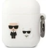Apple AirPods Karl Lagerfeld silikoninis Karl &amp; Choupette (KLACA2SILKCW) ausinių dėklas baltos spalvos