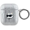 Karl Lagerfeld PU Embossed Choupette Head dėklas ausinėms AirPods 1/2 sidabrinės spalvos
