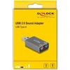 „DeLOCK“ išorinė USB garso plokštė su USB-A tipo kištuku į 2 x 3,5 mm stereo lizdą. „Plug & Play“ garso adapteris asmeniniams kompiuteriams, nešiojamiesiems kompiuteriams ir „Mac“, USB 2.0 A tipo, 3,5 mm 3 kontaktų, pilka.