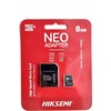 Hikvision HIKSEMI Micro SDHC kortelė 8GB, C10, (R:23MB/s, W:10MB/s) + adapteris