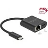Delock USB Type-C™ adapteris Gigabit LAN 10/100/1000 Mbps su PD juoda spalva