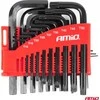 HEX ir TORX imbus raktų rinkinys CRV, juodas, 22 vnt., AMIO-04297
