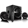 Kompiuterio kolonėlės Fenda F&amp;D A111X 2.1 daugialypės terpės garsiakalbiai, 35 W RMS (11 Wx2 + 13 W), 2x4 colių palydovai + 4 colių žemųjų dažnių garsiakalbis, BT 5.0 / AUX / USB / FM / nuotolinio valdymo pultas / medinis / Juodas