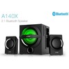 Kompiuterio kolonėlės Fenda F&amp;D A140X 2.1 daugialypės terpės garsiakalbiai, 37 W RMS (12 Wx2 + 13 W), 2x3 colių palydovai + 4 colių žemųjų dažnių garsiakalbis, BT 5.0 / AUX / USB / FM / kelių spalvų LED / nuotolinio valdymo pultas / medinis / juodas