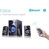 Kompiuterio kolonėlės Fenda F&amp;D F380X 2.1 daugialypės terpės garsiakalbiai, 54 W RMS (13 Wx2 + 28 W), 2x3 colių palydovai + 5,25 colių žemųjų dažnių garsiakalbis, BT 5.0 / NFC / AUX / USB / FM / SD kortelių skaitytuvas / kelių spalvų LED / LED Ekranas / nuotolinio valdymo pultas /Medinis/Juodas