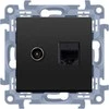 Kontakt-Simon Lizdas antenowe Simon 10 CASFRJ455.01/49 typ "F" + RJ45 kat.5e moduł juoda mat