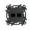 Kontakt Simon „Contact-Simon Simon 24 Lizdas“ kompiuterio dvigubai ekranuotas RJ45 6 kategorijos, su matinio grafito apsauginiu dangteliu nuo dulkių N62E.01/38